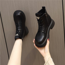 Thick-soled Martin boots womens British style short boots 2022 winter new lace-up leather wild retro spring and autumn single boots