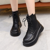 Leather Martin boots womens 2022 new winter velvet lace up small all-match thin retro thick-soled ankle boots