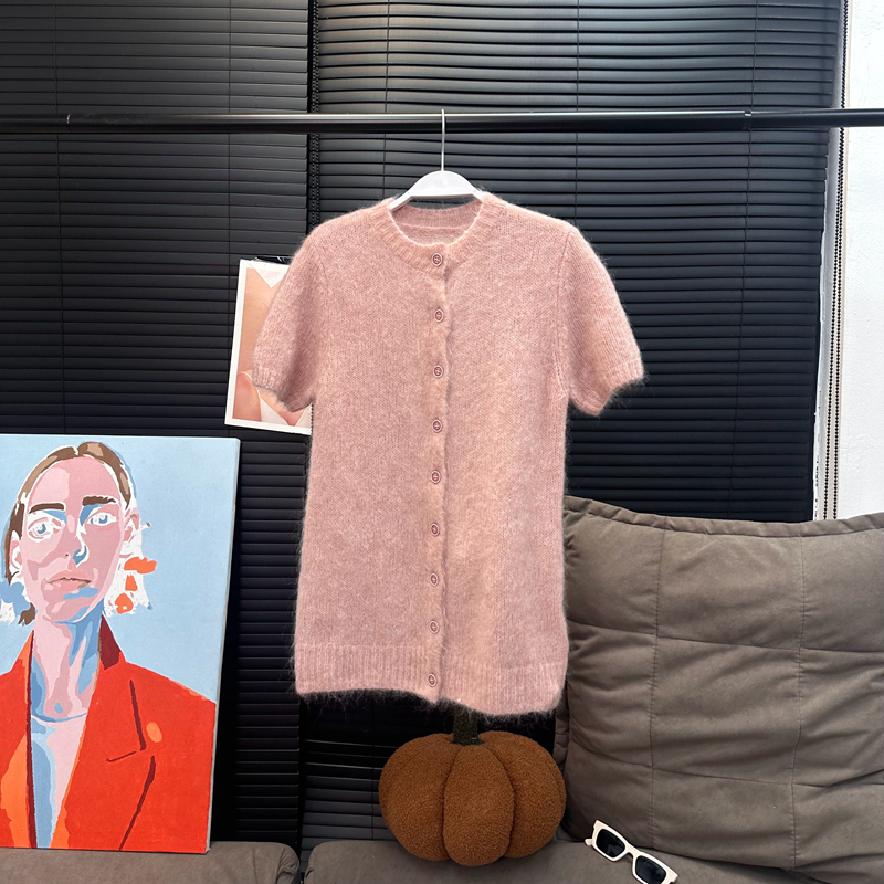 [in Stock] C Brand Our Blush-Colored Short-Sleeve Sweater with Natural Wool and Mohair Texture Rz254328