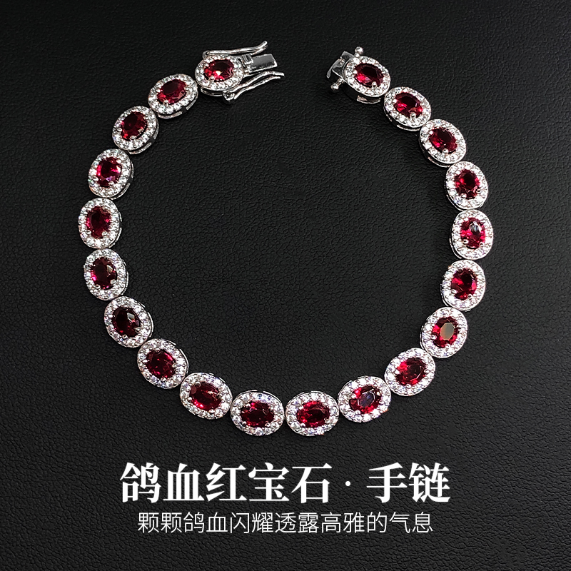 New Ruby Bracelet, Light Luxury and Exquisite, Pigeon Blood Ruby Bangle, Silver Plated with 18K Gold, Gift for Wife, Girlfriend, or Best Friend