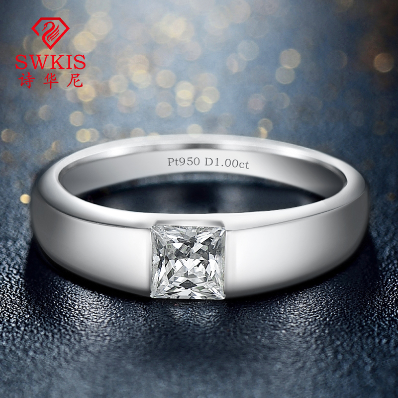 Simple square diamond men's ring Sterling silver set 18K gold Moissan stone ring 1 carat simulation zirconium diamond engagement wedding ring ring