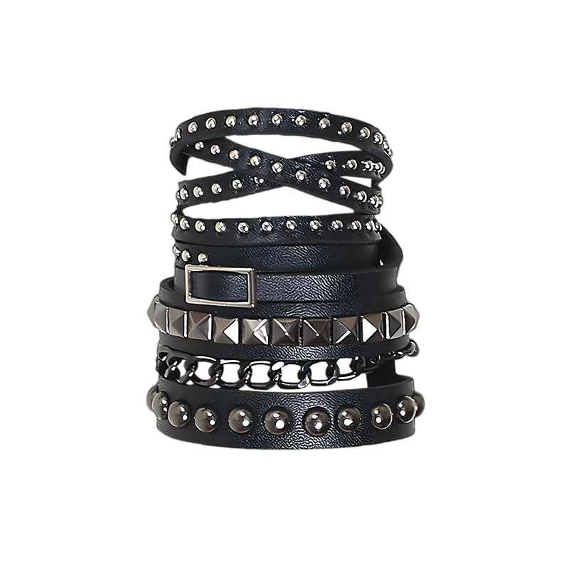 Multilayer Bracelet, Punk Style Black Accessory, Studded Multi-Row Wrap