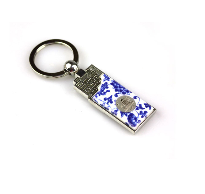 Wuhan characteristic crafts Yellow Crane Tower blue and white porcelain keychain Chinese style overseas promotion conference Campus gift