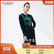SCOFIELD Womens Winter 2020 English elegant classic wool shirt shirt collar contrast color sweater