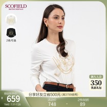 SCOFIELD womens 2020 Spring and summer new round neck chain print T-shirt SFLAA8T01N