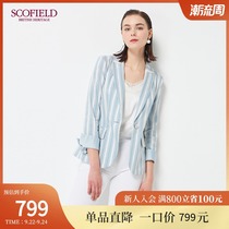 SCOFIELD Womens 2020 Spring Summer New Striped V-Collar Slim Blazer SFJKA23050