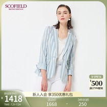 SCOFIELD womens 2020 spring AND summer new striped V-neck one button slim blazer SFJKA23050