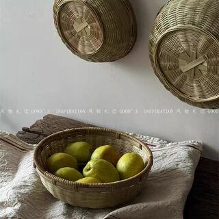 纯手工藤口头层竹青编织收纳筐子 备菜晾晒食物篮子家用水果圆形