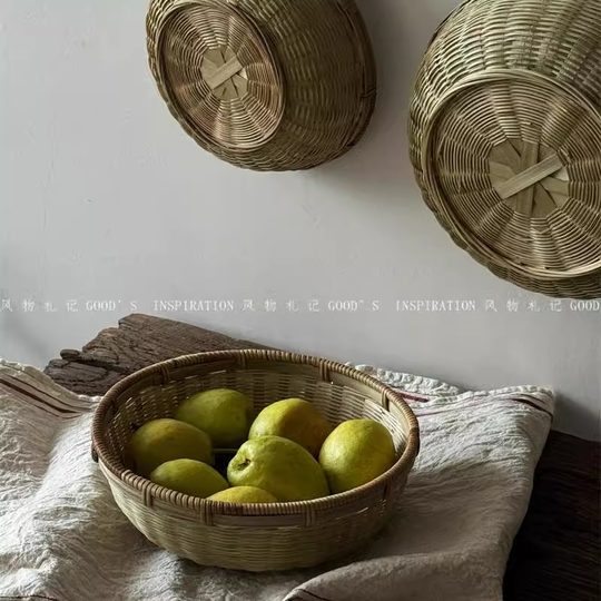 纯手工藤口头层竹青编织收纳筐子 备菜晾晒食物篮子家用水果圆形