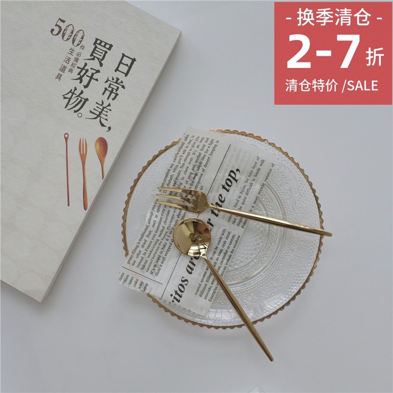 Clear Barn Special Price Chic Coffee Hall Han Style 304 Stainless Steel Golden Mini Sweet Fruit Fork Spoon
