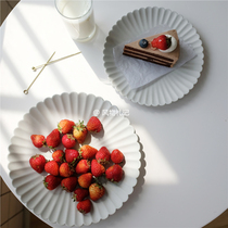 Nordic Japanese simple gray frosted chrysanthemum dinner plate chrysanthemum dish chrysanthemum ceramic simple Western plate dessert plate