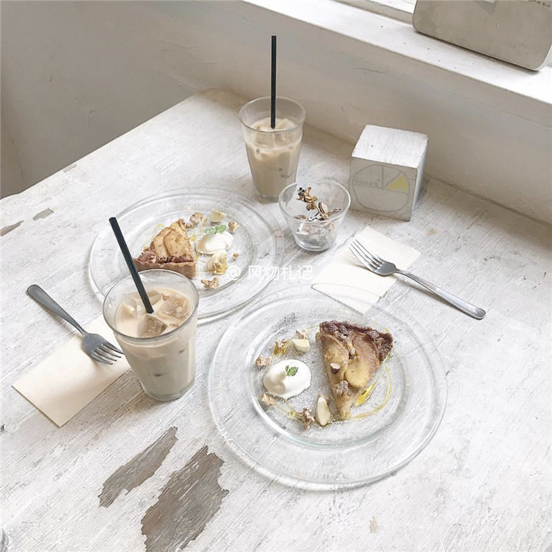 Korean Wind Chic Pure Color Transparent Glass Dishes Dessert Fruit Pan Coffee Shop Swing Pat Props Ondo Same