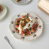 Retro lace ceramic plate export single Korean insVintage country French dessert plate niche