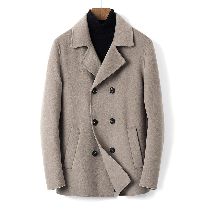 Autumn and winter light extravagant men's double face cashmere big coat man short section double row buttoned with wind coat wool coat-Taobao
