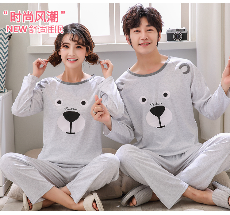 Bộ đồ ngủ dài tay mùa thu đông mới cho nam và nữ Bộ đồ ngủ cotton dài tay cho nam XL 4XL đôi dịch vụ tại nhà đồ lửng mặc nhà
