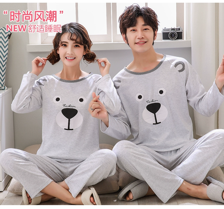 Bộ đồ ngủ dài tay mùa thu đông mới cho nam và nữ Bộ đồ ngủ cotton dài tay cho nam XL 4XL đôi dịch vụ tại nhà bộ nhung thu đông