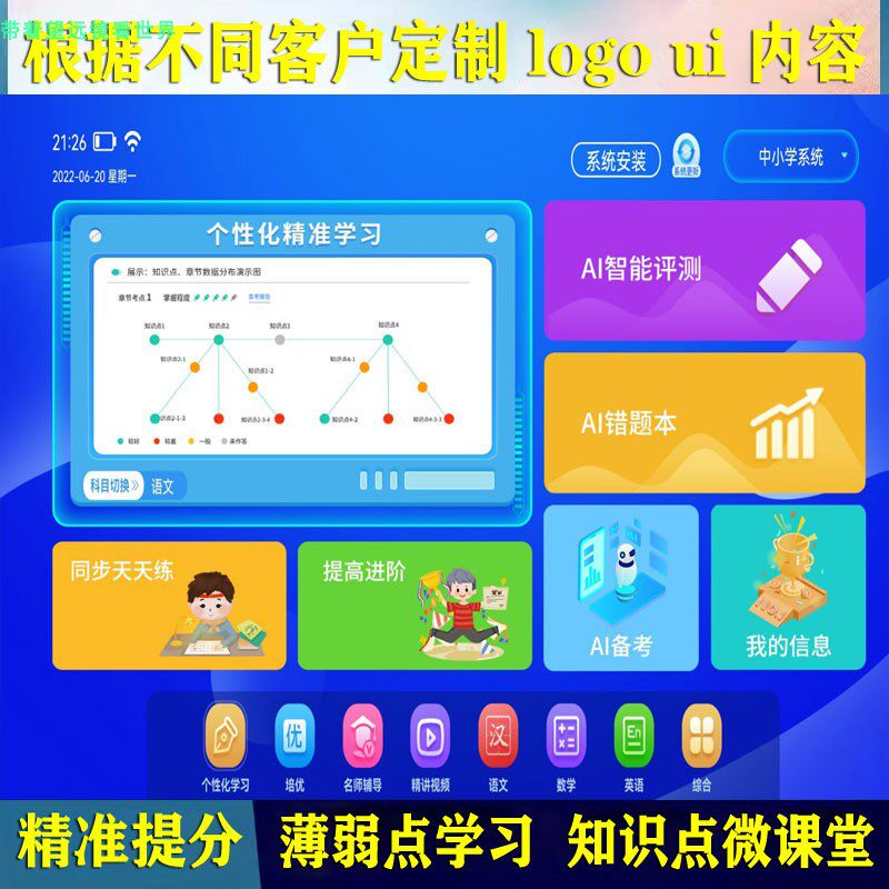 Ai intelligent scoring learning machine tablet computer general subject accurate evaluation weak point analysis report test preparation video