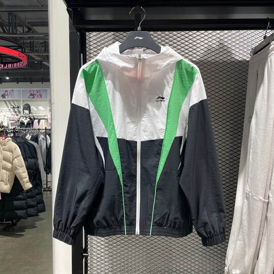 李宁男子连帽运动风衣春季款防泼水速干透气宽松休闲外套AFDU033