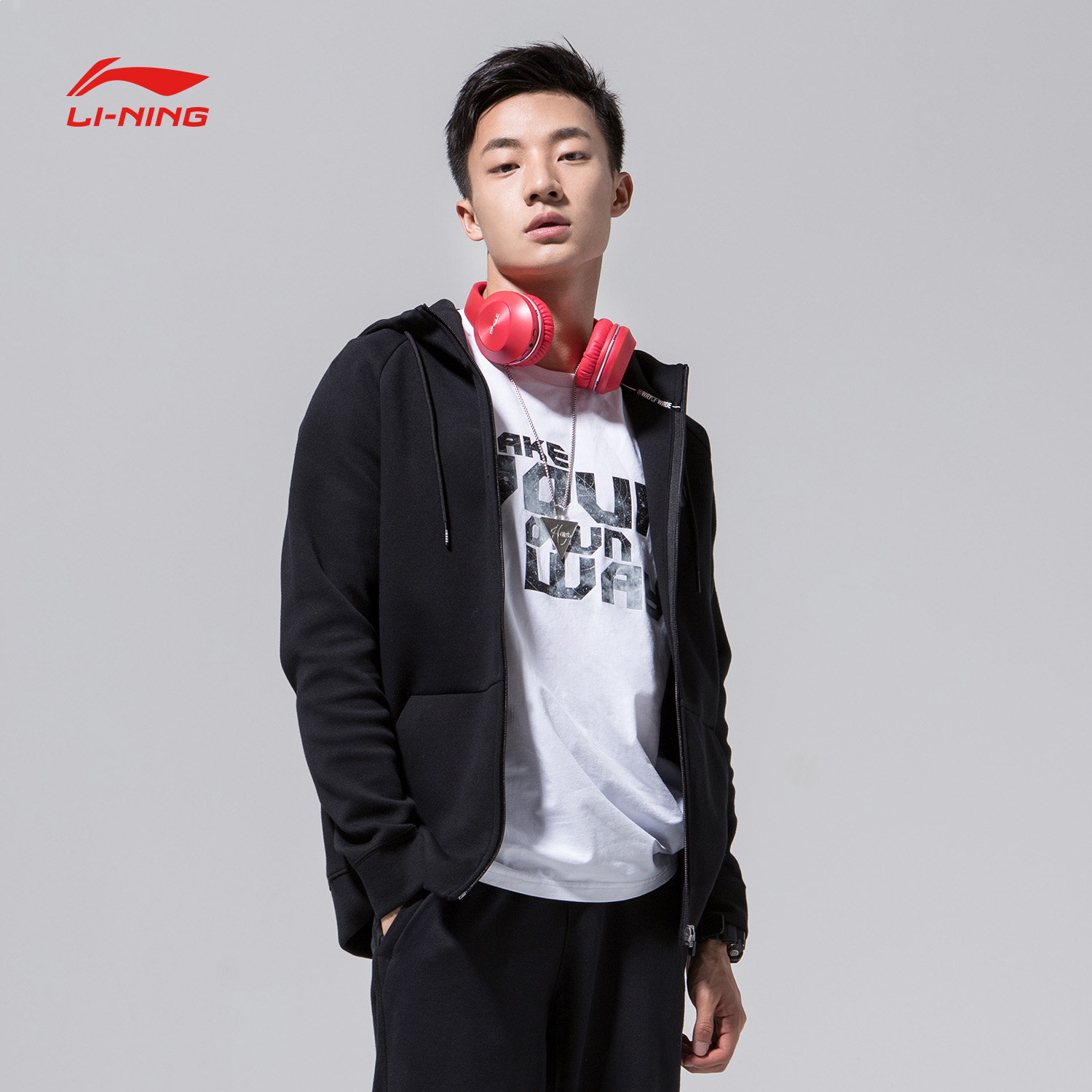 Li Ning Sports Jacket Men's 2021 Fall New Way of Wade Cardigan Loose Casual Hooded Long Sleeve Thick Cotton T