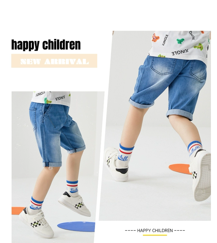 quần áo trẻ em moomoo quần áo trẻ em trai quần short nam mới quần denim giản dị - Quần jean