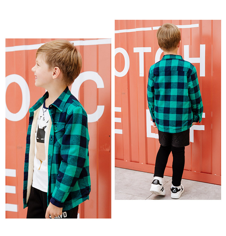 Moomoo trẻ em mặc áo sơ mi nam trẻ em cộng với áo nhung trong áo sơ mi dài tay kẻ sọc flannel trẻ em áo sơ mi trẻ em nữ đẹp