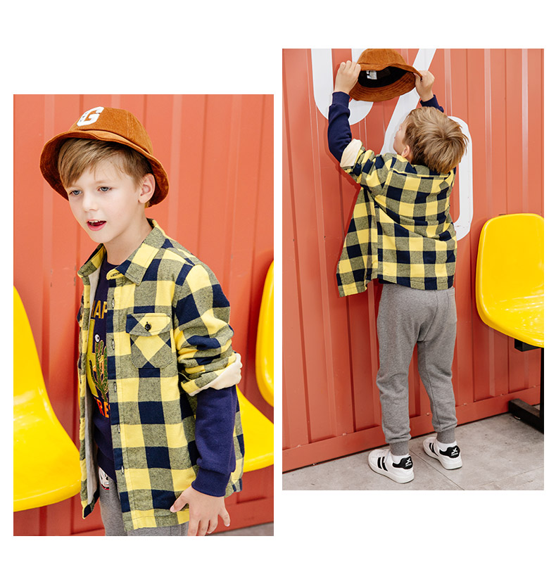 Moomoo trẻ em mặc áo sơ mi nam trẻ em cộng với áo nhung trong áo sơ mi dài tay kẻ sọc flannel trẻ em áo sơ mi trẻ em nữ đẹp