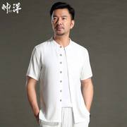 Linen Trung Quốc nam gió Tang áo sơ mi ngắn tay siêu thở cảm giác ánh sáng Trung Quốc của nam giới áo sơ mi retro nam mặc mùa hè