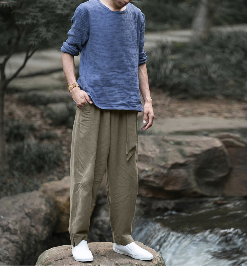 Mùa thu Trung Quốc phong cách cotton và vải lanh nam quần lỏng chân harem quần quốc phục nam Tang phù hợp với quần áo nam đẹp