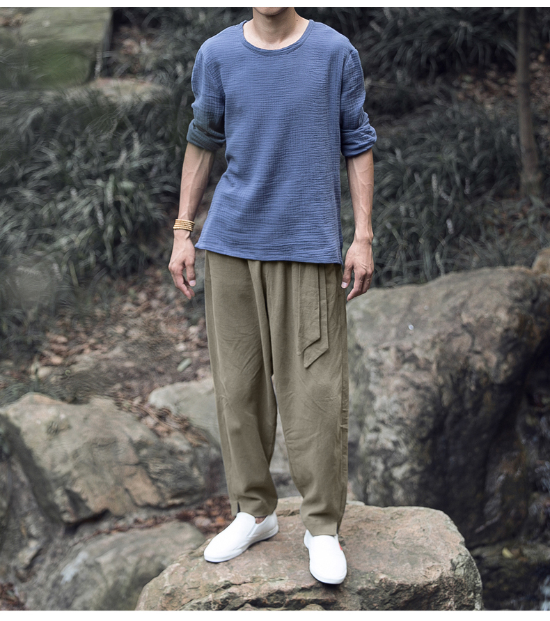 Mùa thu Trung Quốc phong cách cotton và vải lanh nam quần lỏng chân harem quần quốc phục nam Tang phù hợp với quần áo nam đẹp