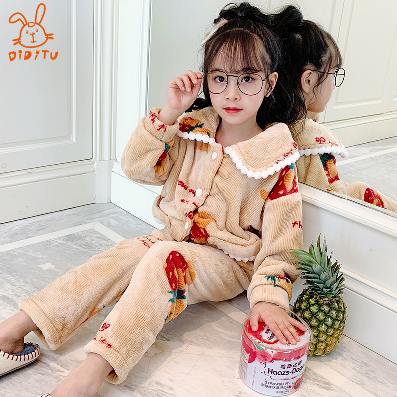 Girl Pyjamas Fall Coral Suede Flannel Flannel Thickened Fever Sweatpants Princess CUHK Girl Girl Autumn's home clothes