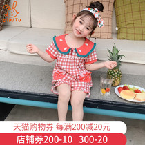 Childrens pajamas womens cotton set thin summer short sleeve baby childrens home clothes summer