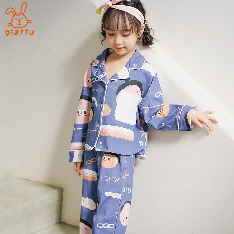 Sleepwear Woman Spring Autumn Season Children Long Sleeves Pure Cotton Open Flap Jacket Thin parenting CUHK Baby Child Home Residence Summer Suit