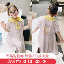 Childrens Nightdress Womens Ice Silk Summer Thin Sweet Princess Baby Simulation Silk Air Conditioning Clothing Home Clothes Summer Set