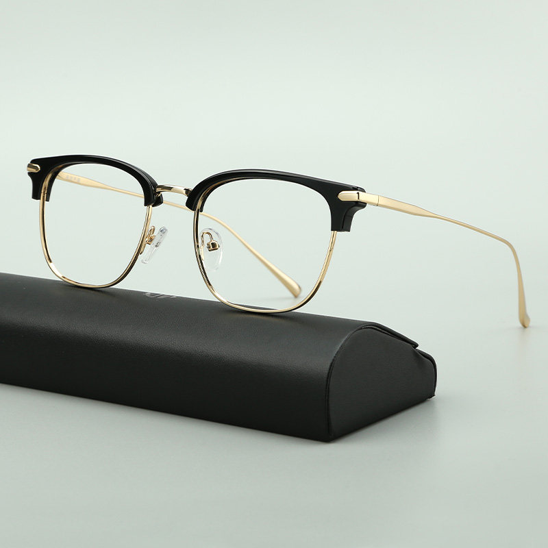 Wooden Galaxuan Japanese retro-art semiframe glasses frame male small frame ultra-light lens can be equipped with myopic lenses