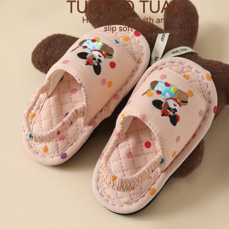New Dachshund Children's Cotton Slippers for Boys and Girls, Cartoon Embroidery, Non-Slip Soft Sole, Indoor Home Floor Slippers for Ages 1-2-3
