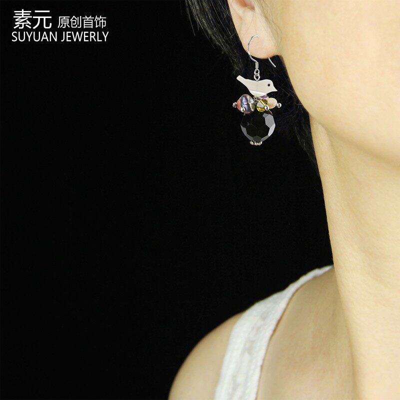 Серьги 素元紫水晶夸张耳环纯银韩版精致时尚ol水晶小鸟耳饰民族手工礼品 Su Yuan original jewelry
