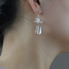 Серьги 素元 白色纯银水晶耳环韩国夸张耳饰原创复古首饰波西米亚耳坠女