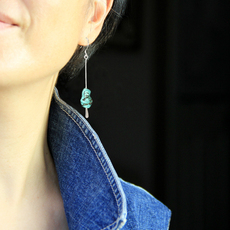 Серьги 素元包邮绿松石s990纯银耳环女长款原创民族风个性小众复古代饰品
