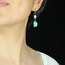 Серьги 素元 绿松石白珍珠纯银耳环饰女民族风时尚耳坠饰品可换无耳洞夹