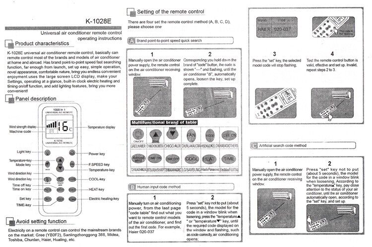 Universal Multi-Function Air Conditioner Remote Control K-1028E 13