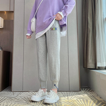 Guard pants women spring and autumn 2021 new fashion ins tide loose toe knit gray sports pants loose bunch feet