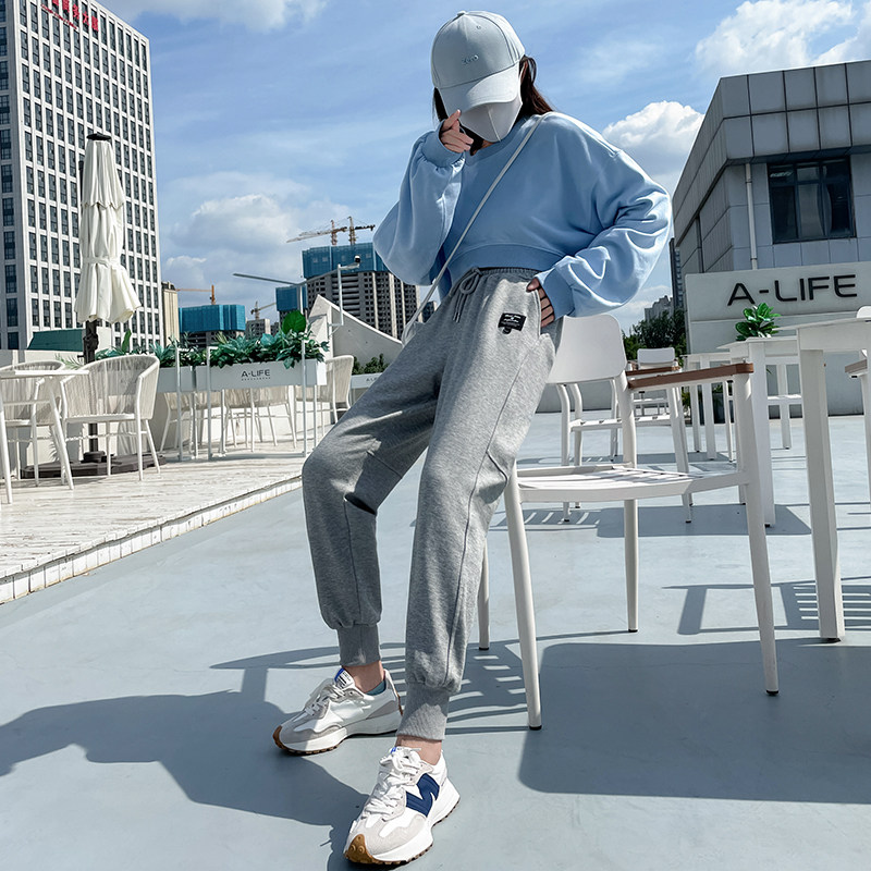 Women's 2021 new fashion small high waist slimming loose toe gray sports pants spring and autumn ins tide