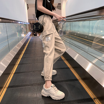 Super fire overalls womens autumn and winter thin toe slim high waist khaki loose bf2020 new casual pants