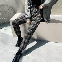 Hairy lattice pants children autumn and winter retro Korean version of loose beam feet high waist slim small Harlan radish pants