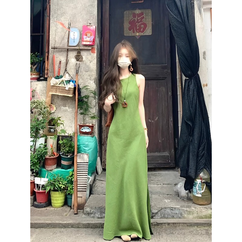 Retro Long Sleeveless Vest Dress for Women in Summer, Waist-Cinching, Slimming and Elegant Long Dress Retro Long Sleeveless Vest Dress for Women in Summer, Waist-Cinching, Slimming and Elegant Long Dress