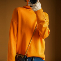 New orange turtleneck cashmere sweater female thick pullover sweater loose lazy style fashion base knitted woolen sweater