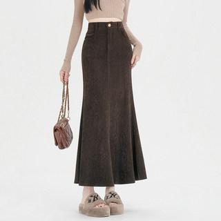 Corduroy A-Line Skirt for Women, Spring, Autumn and Winter 2025 New Style, Petite Fishtail Hip-Hugging Mid-Length Skirt