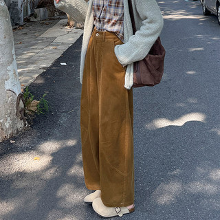 Corduroy Petite Pants for Women, Spring, Autumn, and Winter 2025 New Style, Nine-Point Wide-Leg, Drapey, Popular Casual Pants