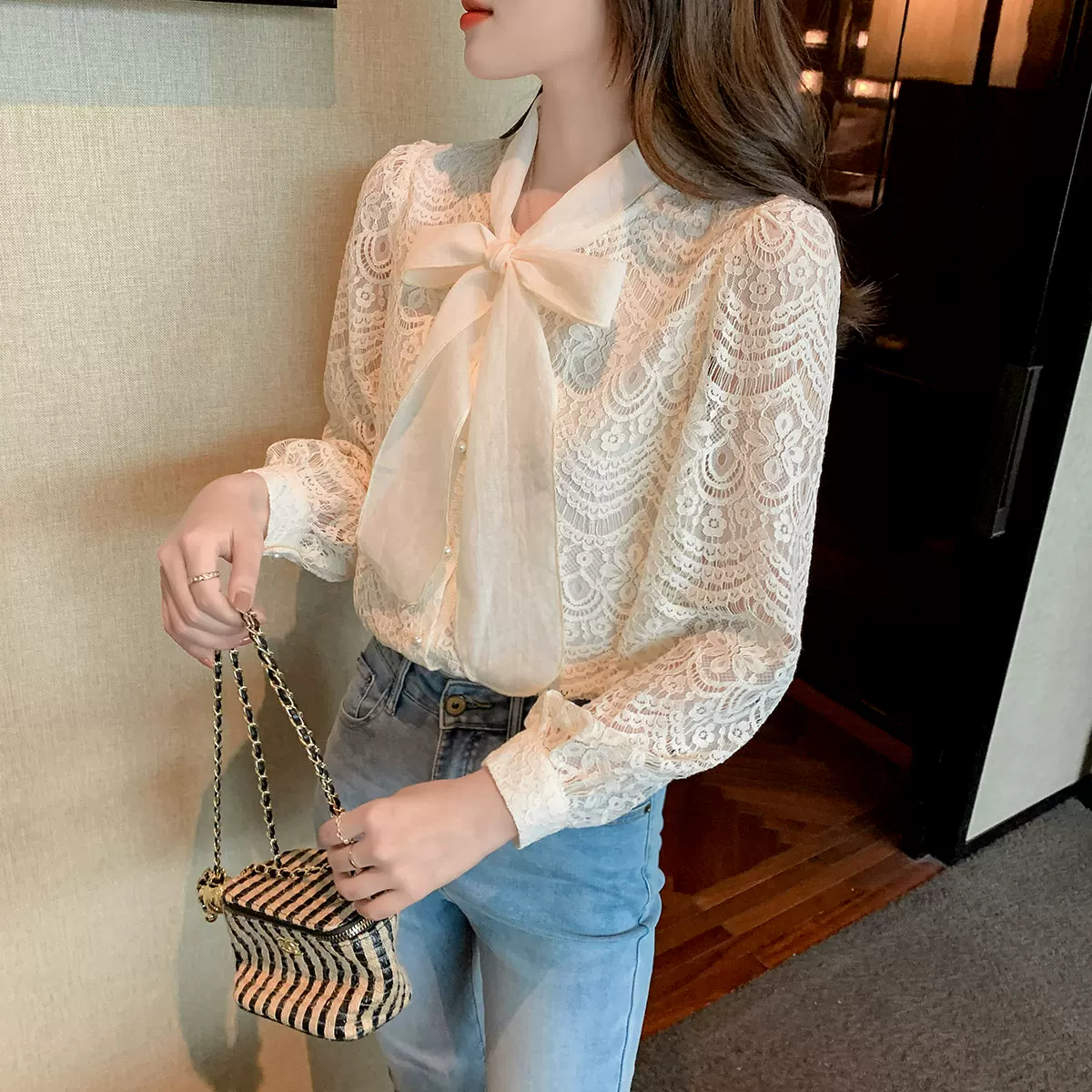 Модная флисовая рубашка, облегающая тело кружевное шелковое длинный рукав, городской стиль, западный стиль