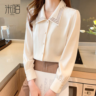 女士雪纺衬衫女装秋装2025年新款时尚洋气长袖上衣服欧货打底衬衣